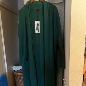 Long green cardigan sweater. Size medium only